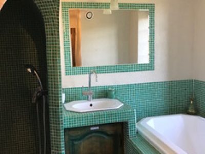 Main bathroom, with Moroccan shower/large bathtub, separate WC-all adjacent